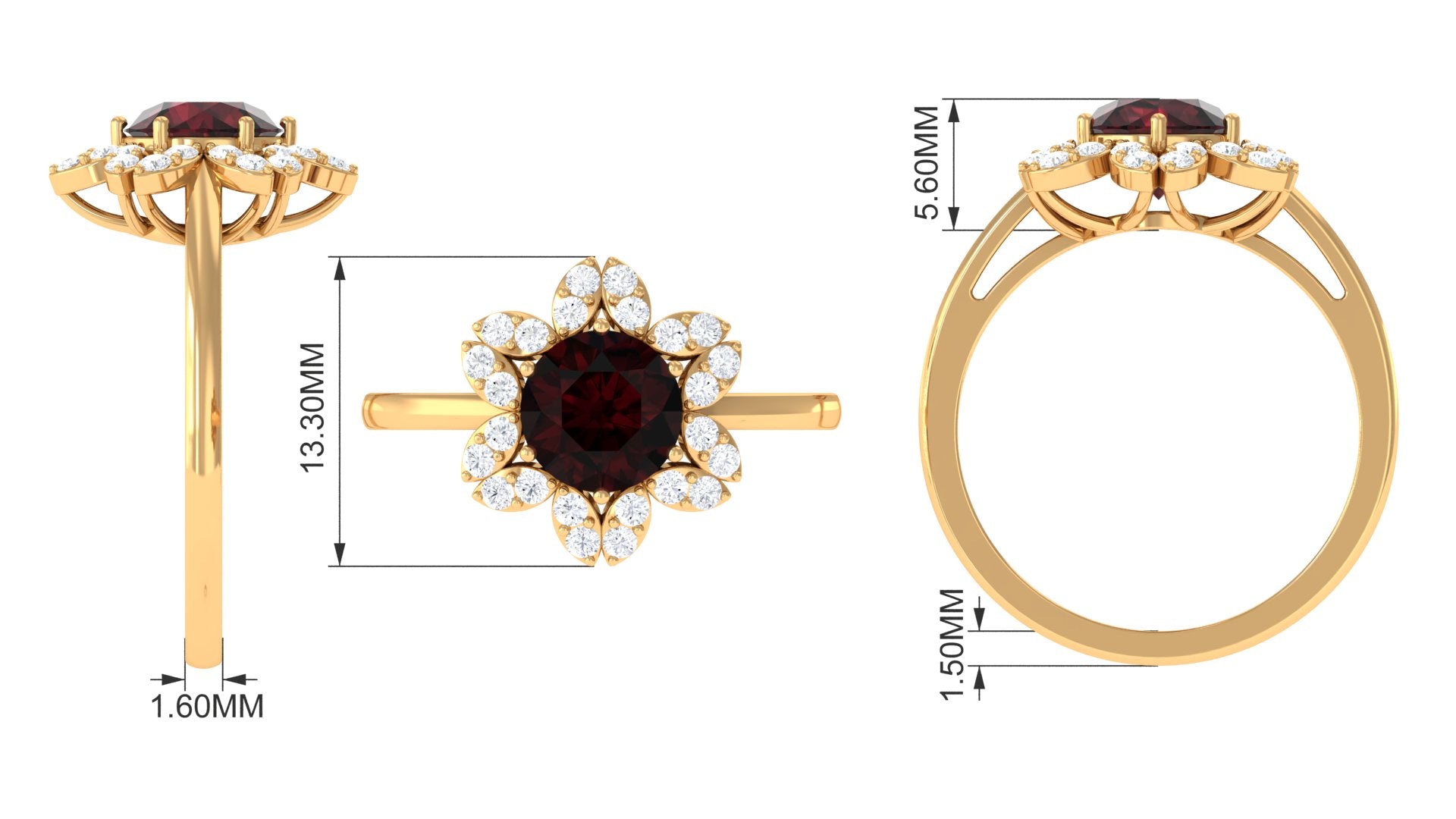 2.25 Ct Round Garnet Flower Engagement Ring with Diamond Garnet - ( AAA ) - Quality - Rosec Jewels