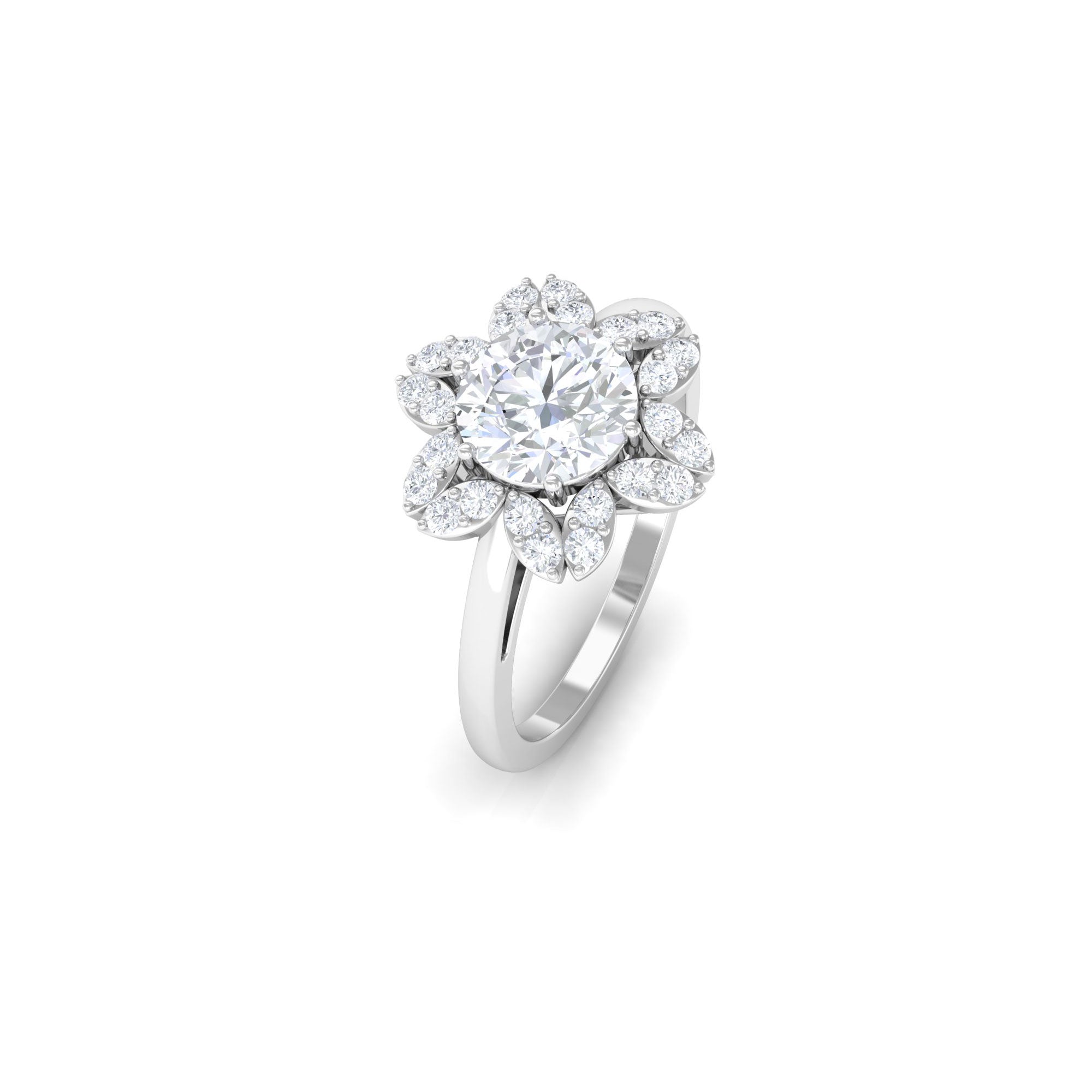 2 CT Moissanite Flower Halo Engagement Ring in Gold Moissanite - ( D-VS1 ) - Color and Clarity - Rosec Jewels