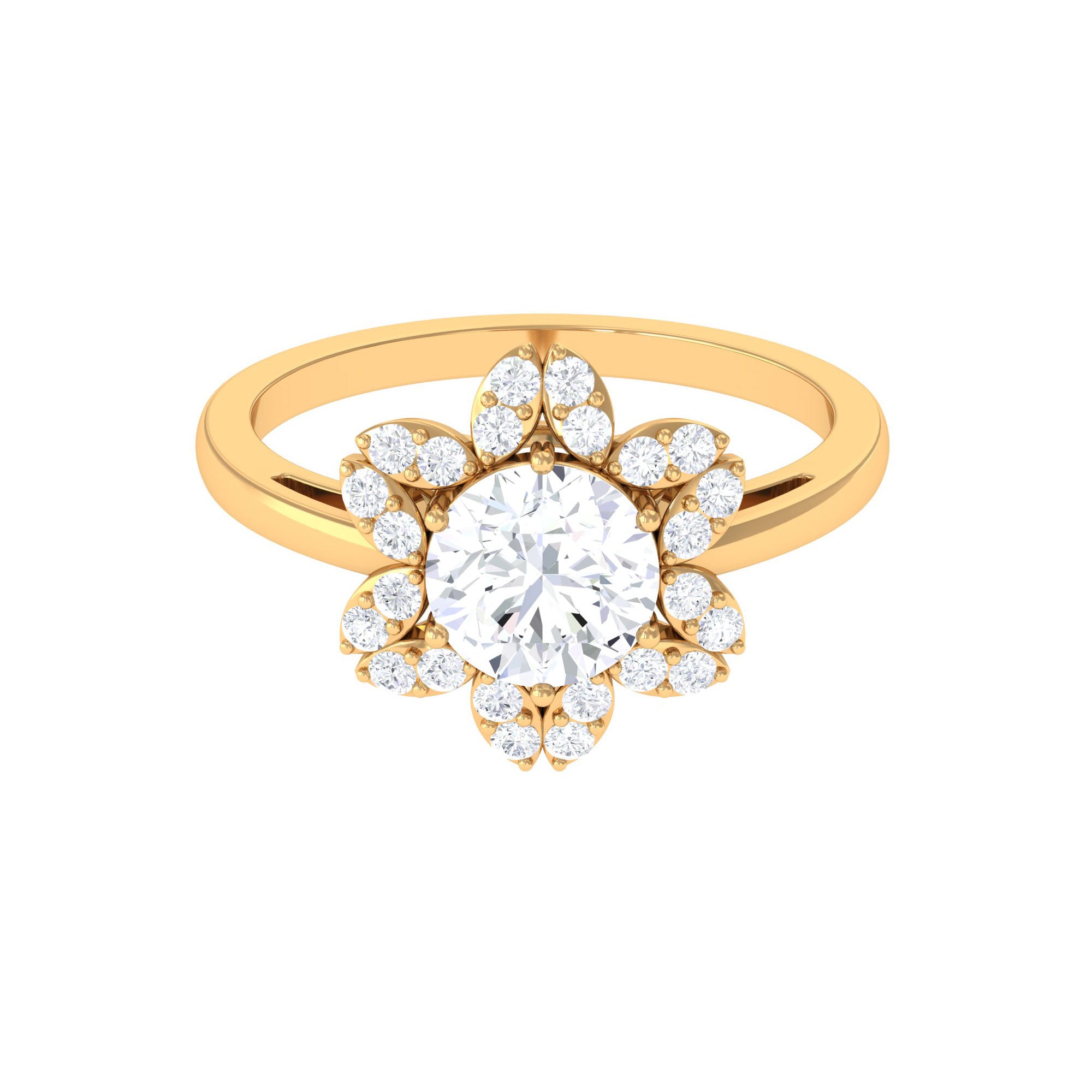 2 CT Moissanite Flower Halo Engagement Ring in Gold Moissanite - ( D-VS1 ) - Color and Clarity - Rosec Jewels