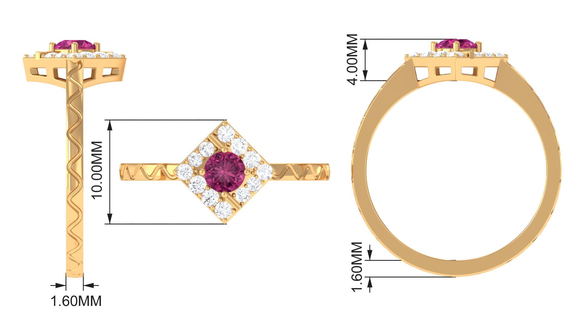 Minimal Pink Tourmaline Textured Ring with Diamond Pink Tourmaline - ( AAA ) - Quality - Rosec Jewels