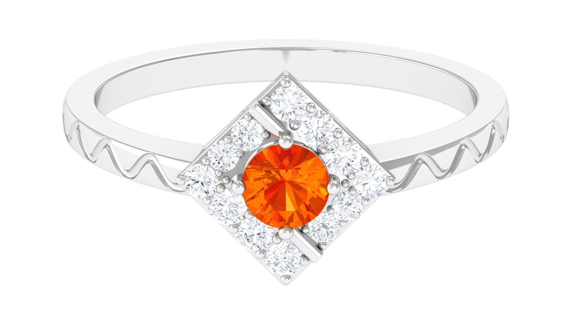 3/4 CT Orange Sapphire and Diamond Ring with Textured Details Orange Sapphire - ( AAA ) - Quality - Rosec Jewels