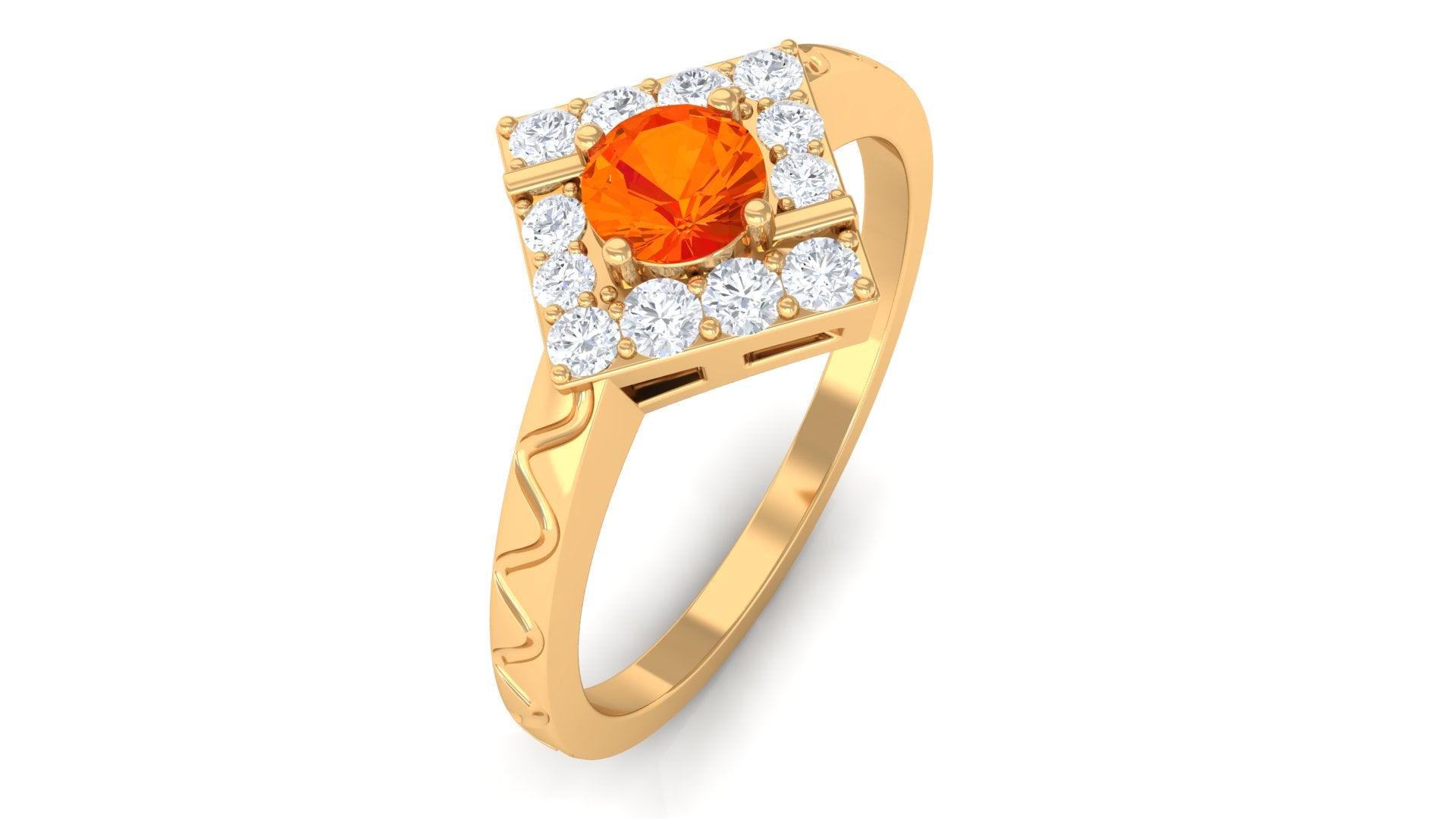 3/4 CT Orange Sapphire and Diamond Ring with Textured Details Orange Sapphire - ( AAA ) - Quality - Rosec Jewels