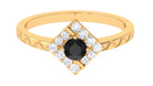 3/4 CT Black Spinel and Diamond Textured Ring Black Spinel - ( AAA ) - Quality - Rosec Jewels