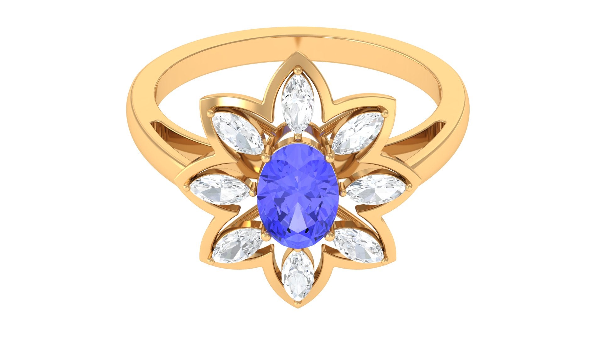 1.5 CT Oval Cut Tanzanite and Moissanite Flower Cocktail Ring Tanzanite - ( AAA ) - Quality - Rosec Jewels