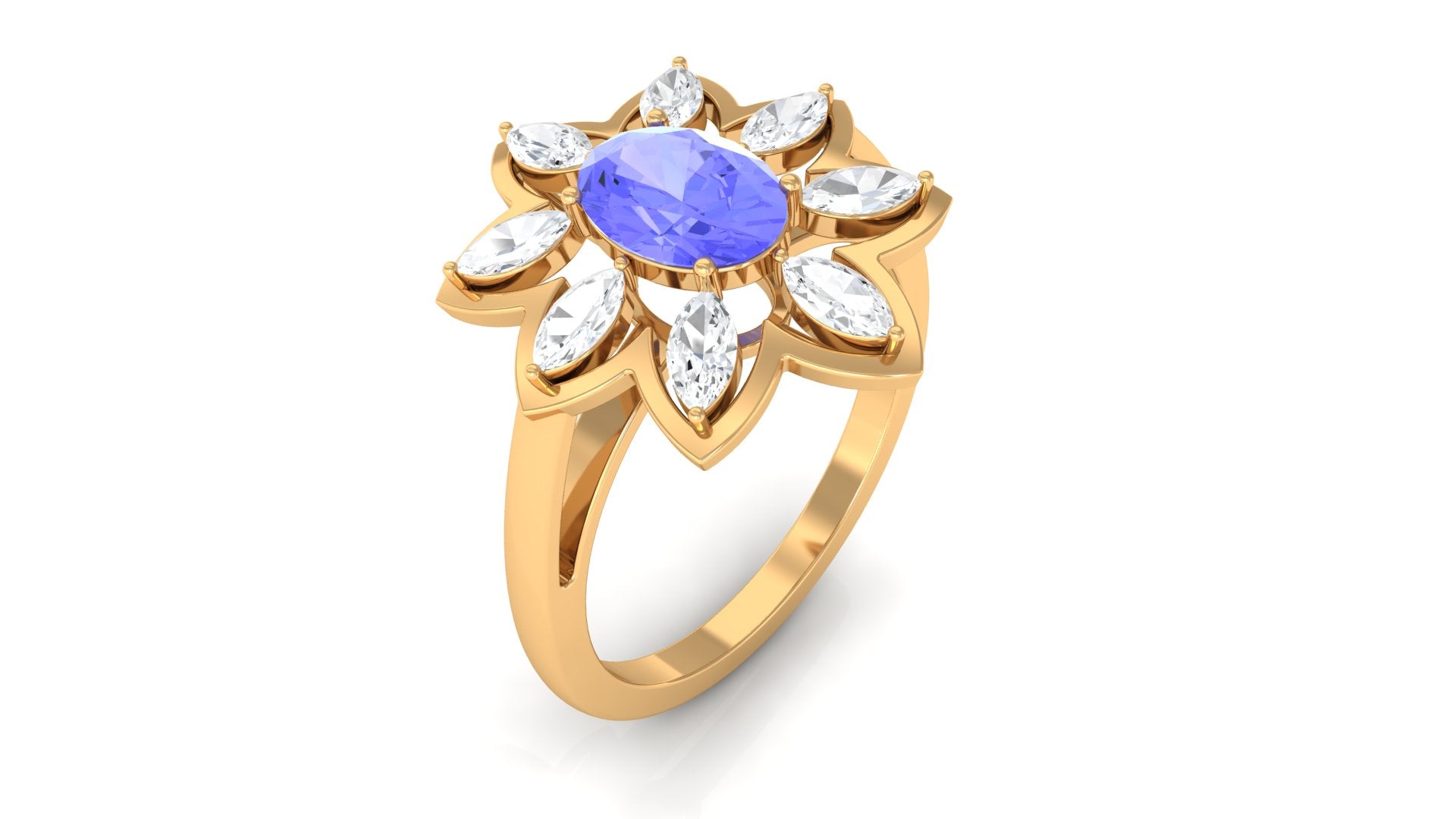 1.5 CT Oval Cut Tanzanite and Moissanite Flower Cocktail Ring Tanzanite - ( AAA ) - Quality - Rosec Jewels