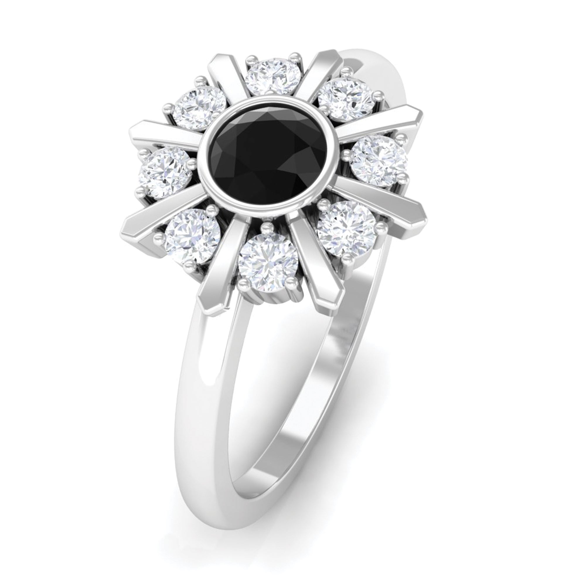 3/4 CT Natural Black Diamond and Diamond Statement Ring Black Diamond - ( AAA ) - Quality - Rosec Jewels