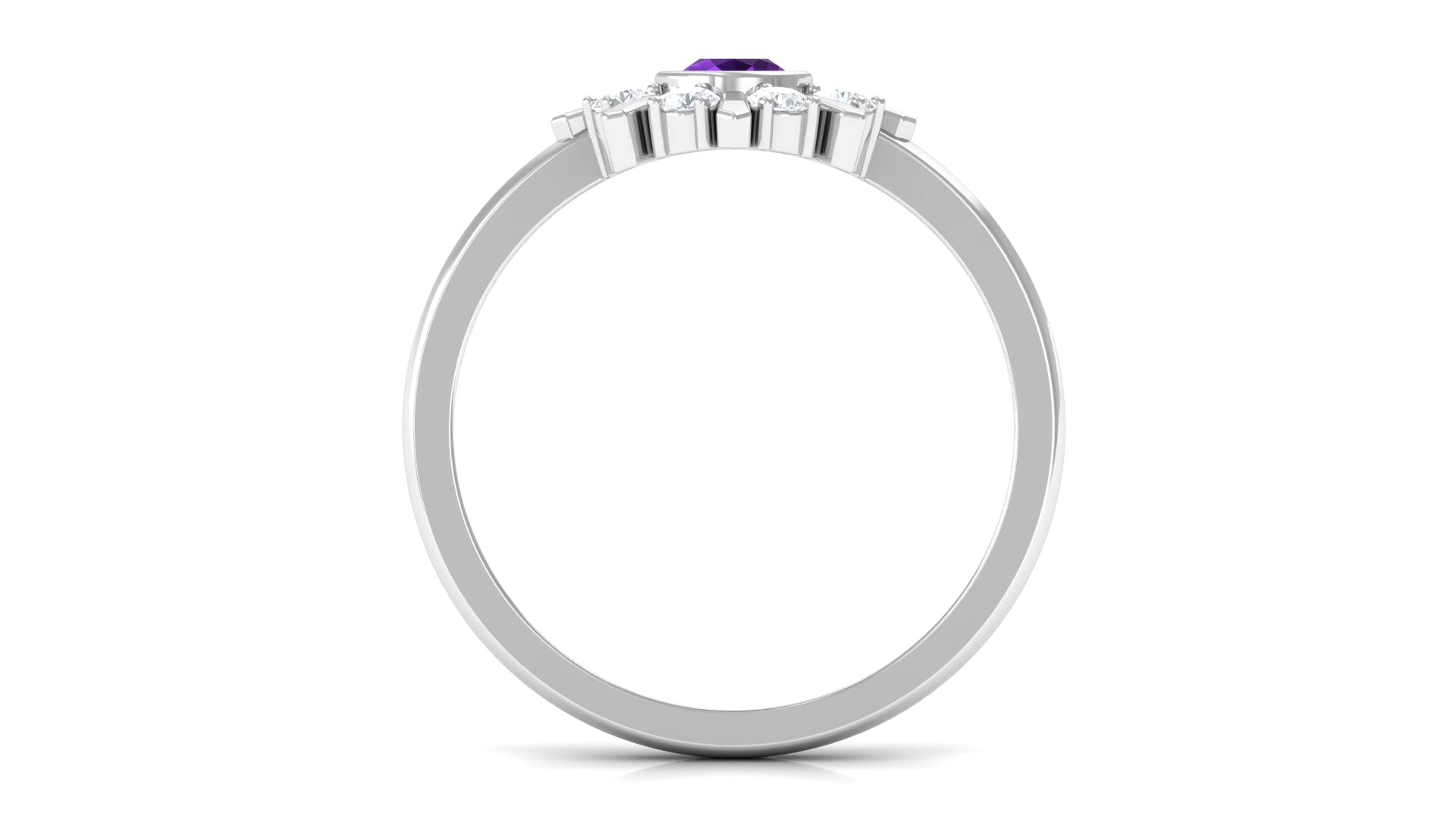 Bezel Set Amethyst Statement Ring with Diamond Amethyst - ( AAA ) - Quality - Rosec Jewels