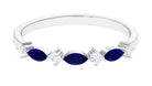 Simple Blue Sapphire and Diamond Half Eternity Band Ring Blue Sapphire - ( AAA ) - Quality - Rosec Jewels