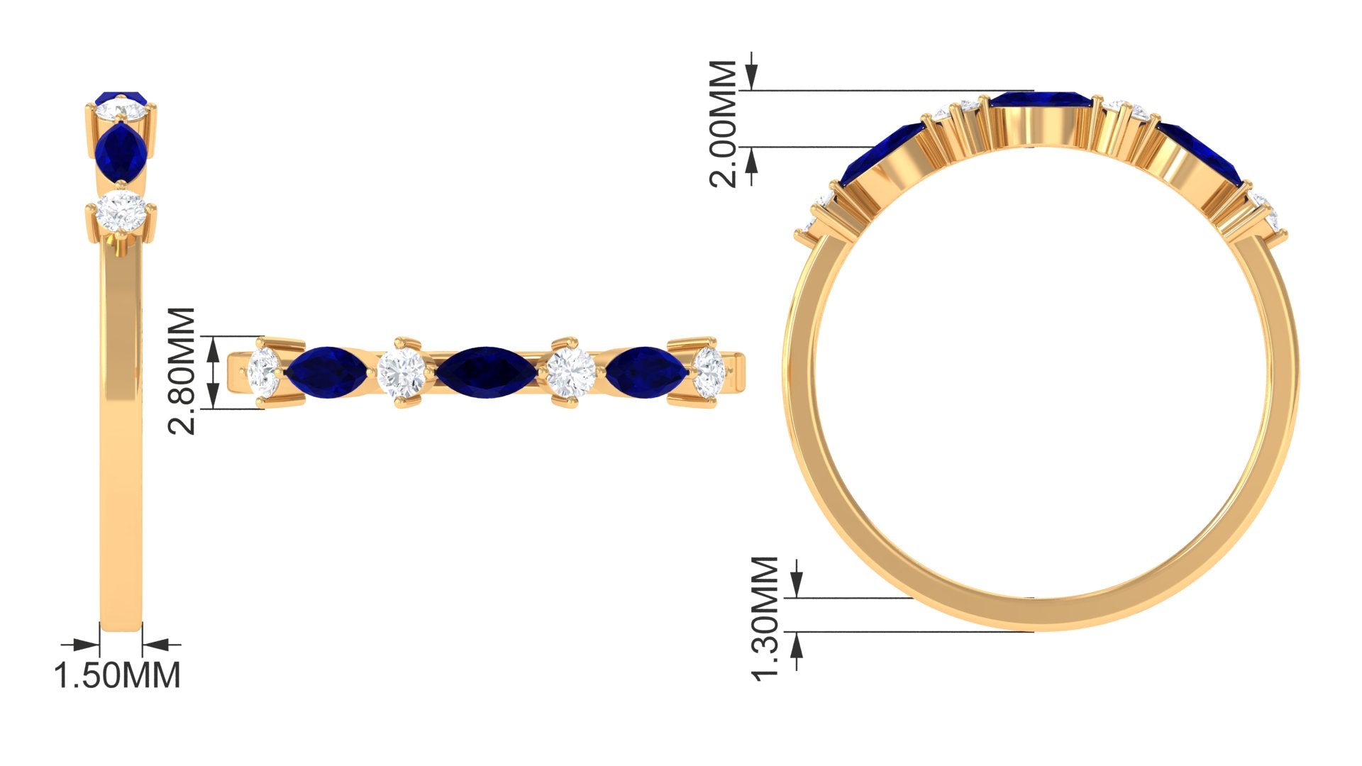 Simple Blue Sapphire and Diamond Half Eternity Band Ring Blue Sapphire - ( AAA ) - Quality - Rosec Jewels