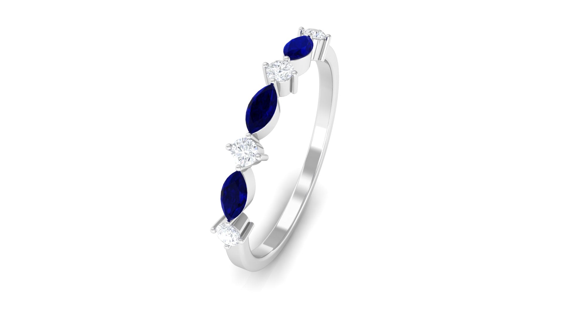 Simple Blue Sapphire and Diamond Half Eternity Band Ring Blue Sapphire - ( AAA ) - Quality - Rosec Jewels