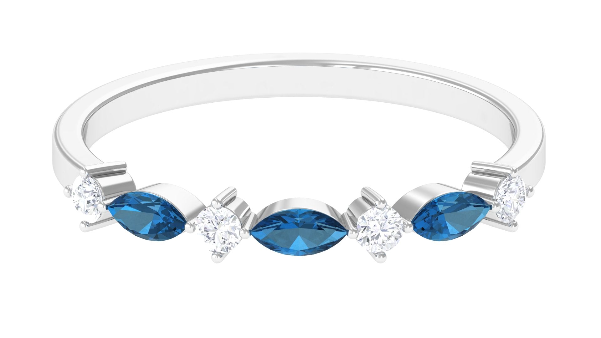 London Blue Topaz Semi Eternity Ring with Diamond London Blue Topaz - ( AAA ) - Quality - Rosec Jewels