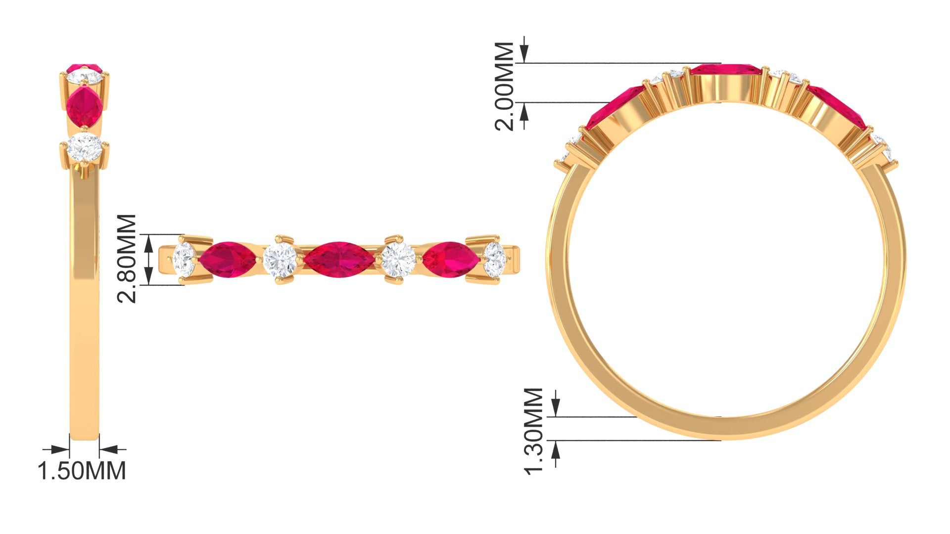 Simple Ruby and Diamond Half Eternity Ring Ruby - ( AAA ) - Quality - Rosec Jewels