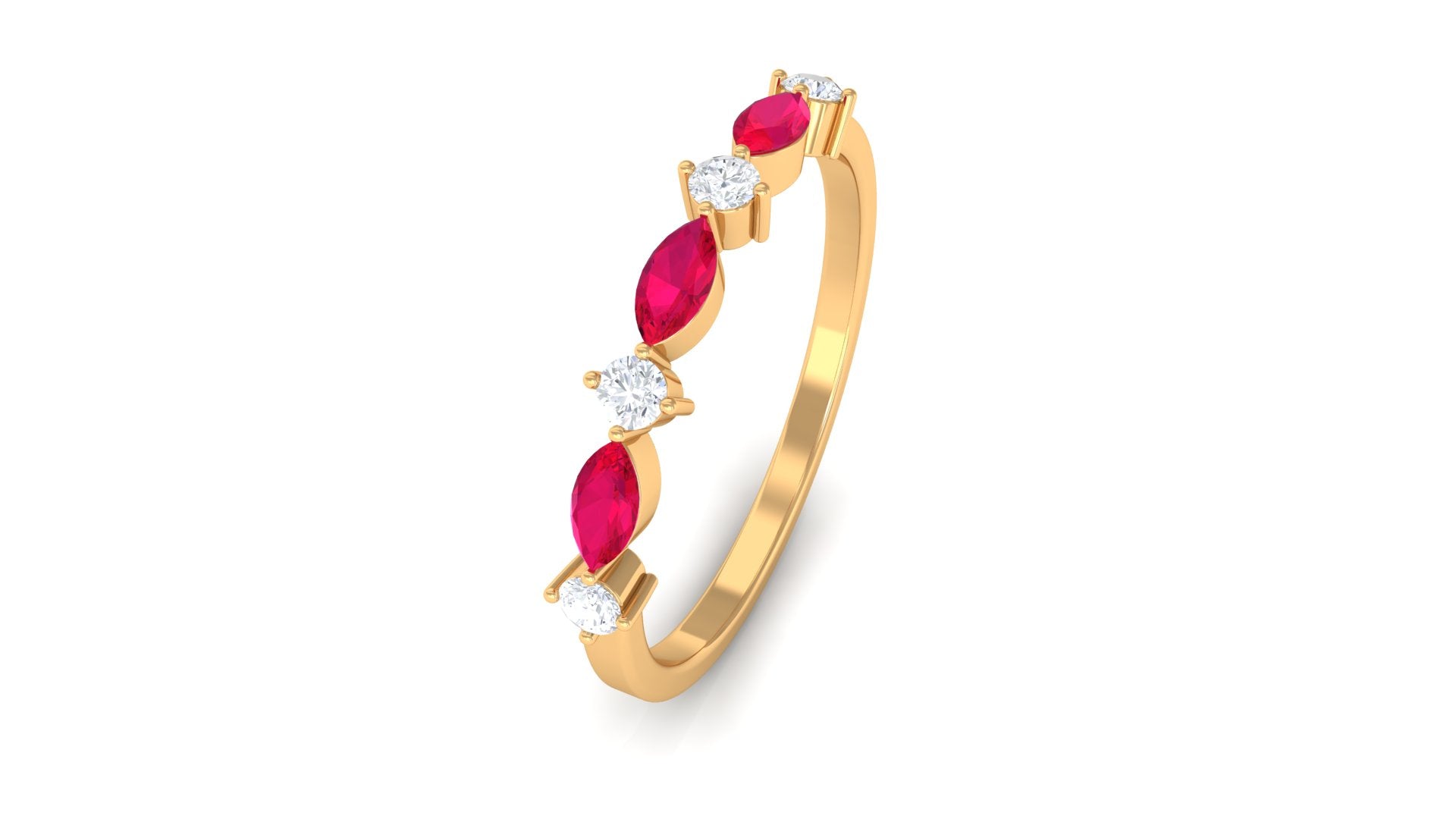 Simple Ruby and Diamond Half Eternity Ring Ruby - ( AAA ) - Quality - Rosec Jewels