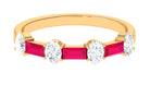 Half Eternity Ring with Red Ruby and Diamond Ruby - ( AAA ) - Quality - Rosec Jewels