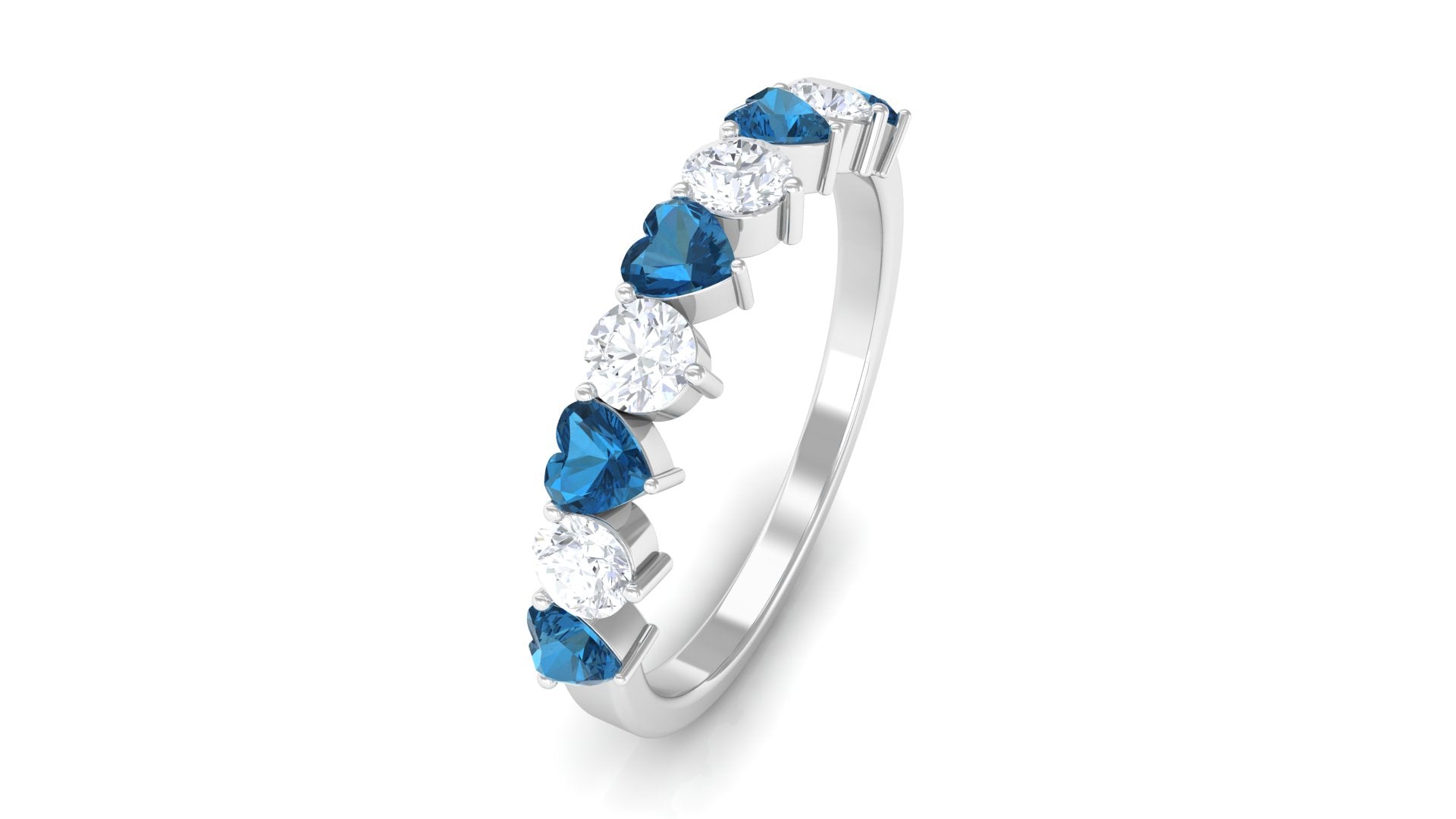 Heart Shape London Blue Topaz and Moissanite Half Eternity Ring London Blue Topaz - ( AAA ) - Quality - Rosec Jewels