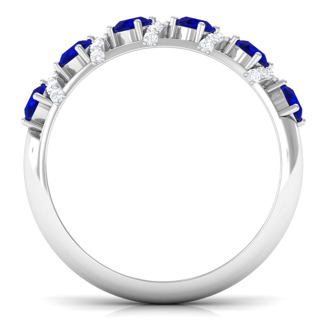 Blue Sapphire and Diamond Designer Anniversary Ring Blue Sapphire - ( AAA ) - Quality - Rosec Jewels