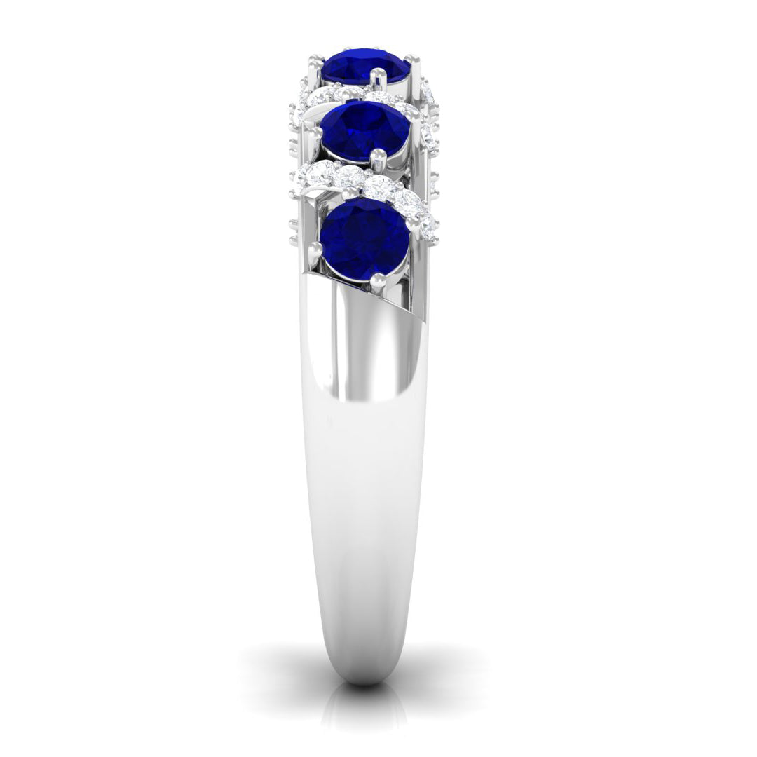 Blue Sapphire and Diamond Designer Anniversary Ring Blue Sapphire - ( AAA ) - Quality - Rosec Jewels