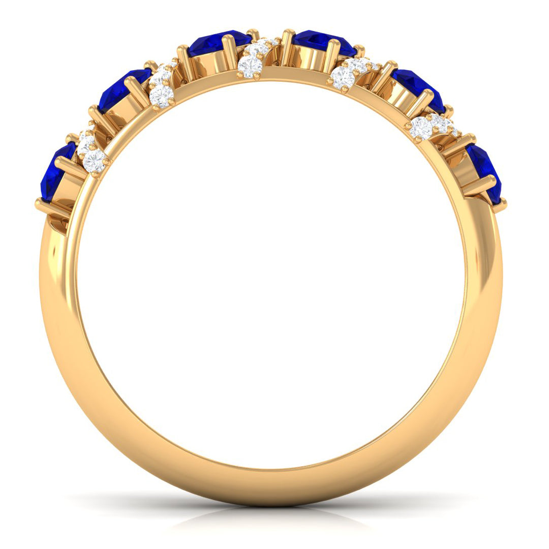 Blue Sapphire and Diamond Designer Anniversary Ring Blue Sapphire - ( AAA ) - Quality - Rosec Jewels