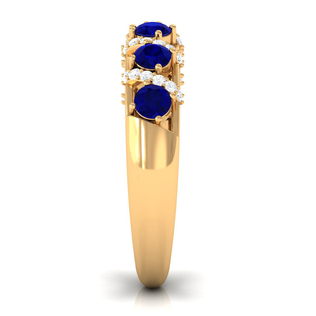 Blue Sapphire and Diamond Designer Anniversary Ring Blue Sapphire - ( AAA ) - Quality - Rosec Jewels