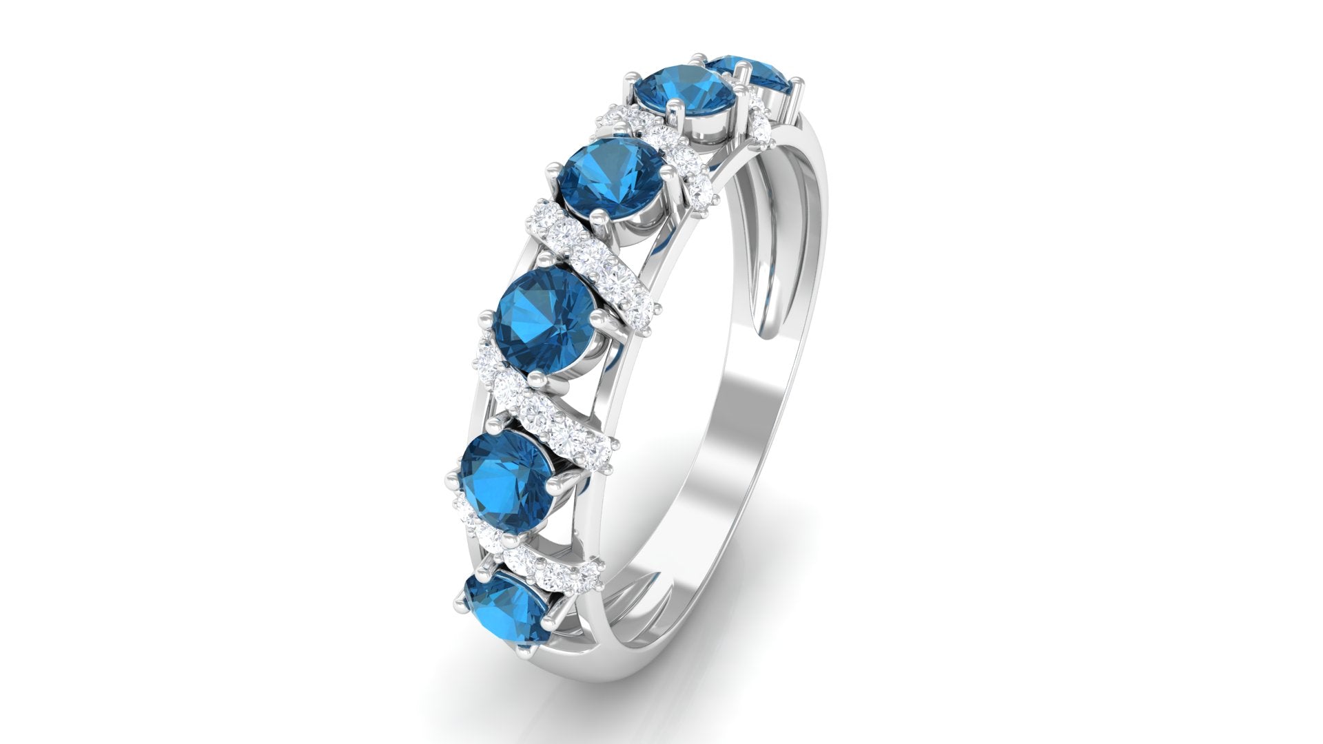 London Blue Topaz and Diamond Designer Anniversary Ring London Blue Topaz - ( AAA ) - Quality - Rosec Jewels