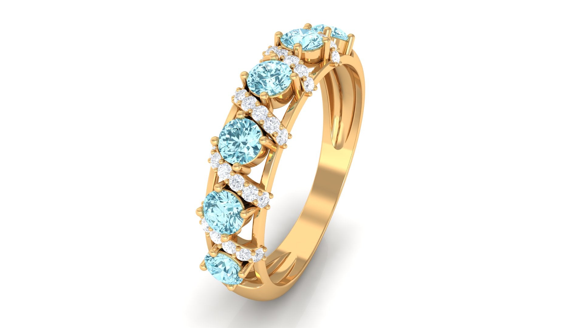 Aquamarine and Diamond Designer Anniversary Ring Aquamarine - ( AAA ) - Quality - Rosec Jewels