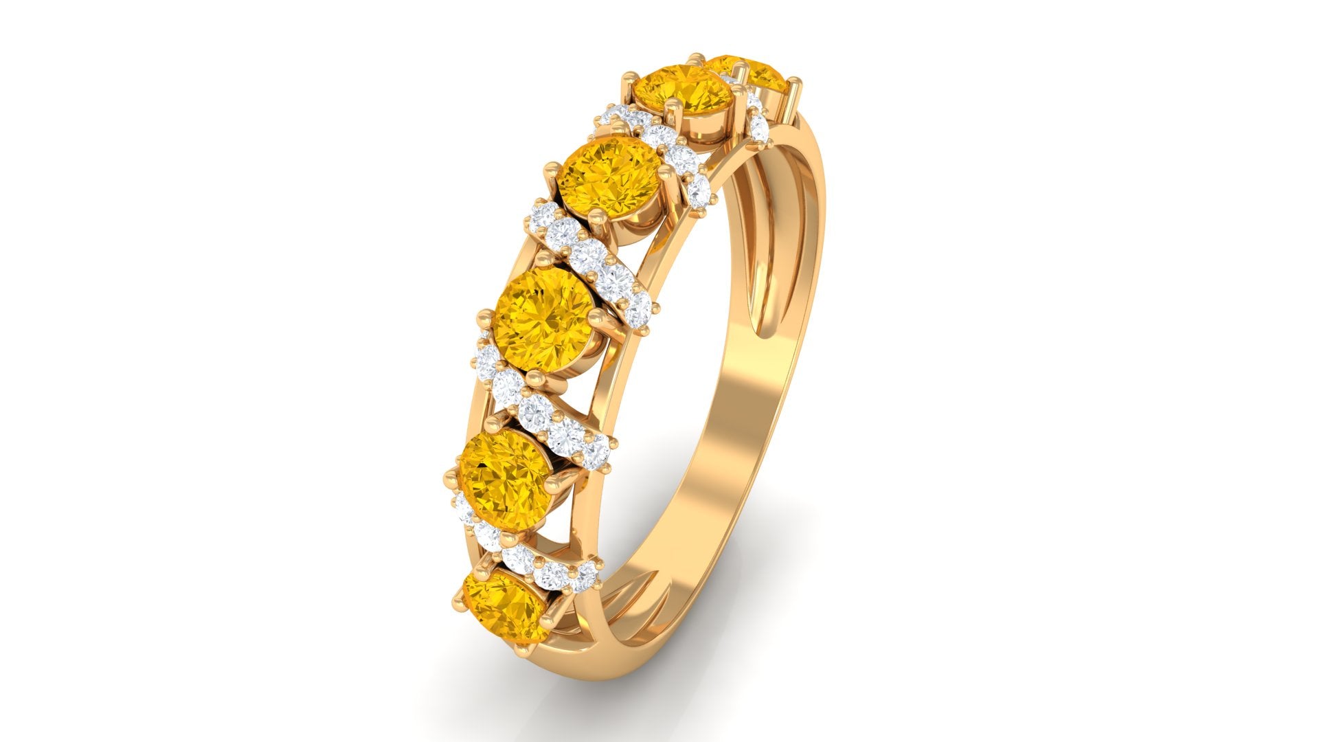 Yellow Sapphire Designer Anniversary Ring Yellow Sapphire - ( AAA ) - Quality - Rosec Jewels