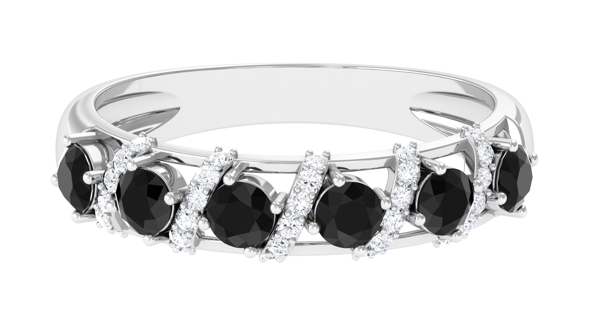 Black Onyx and Diamond Designer Anniversary Ring Black Onyx - ( AAA ) - Quality - Rosec Jewels