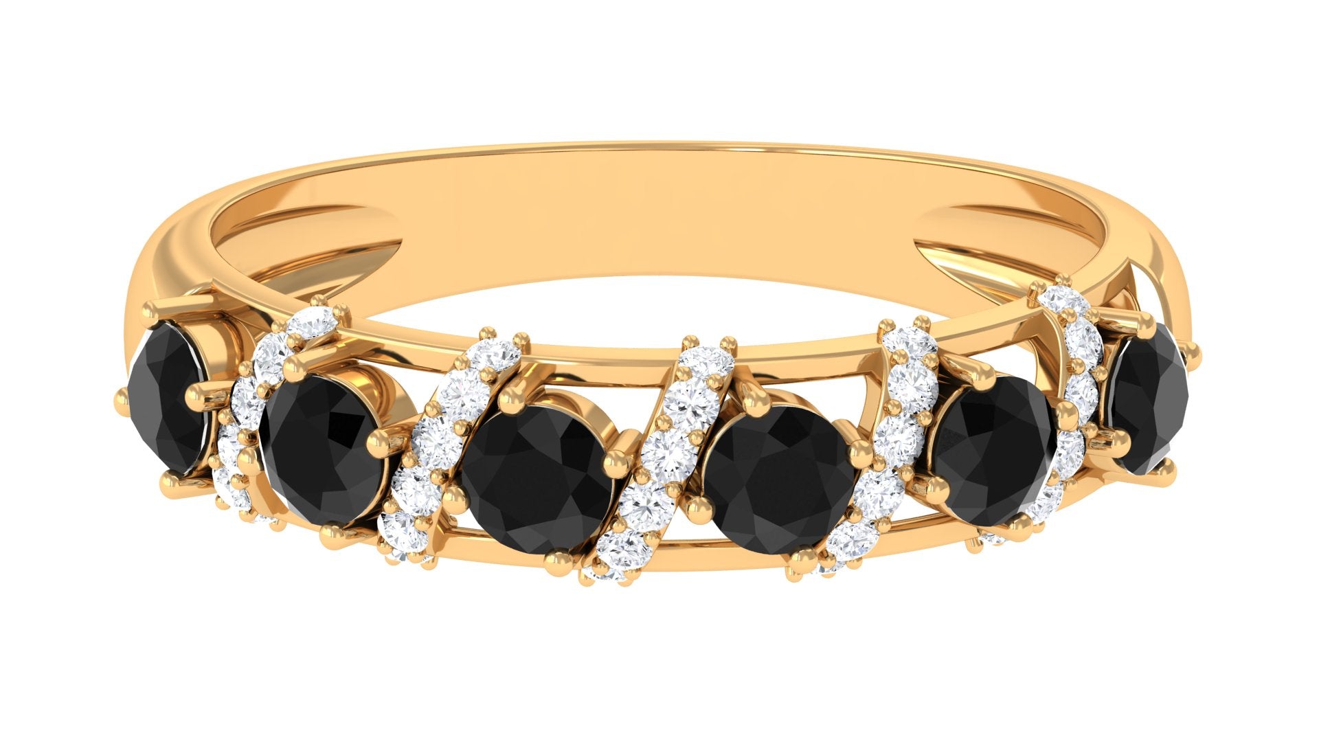 Black Onyx and Diamond Designer Anniversary Ring Black Onyx - ( AAA ) - Quality - Rosec Jewels