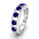 Blue Sapphire and Diamond Anniversary Ring Blue Sapphire - ( AAA ) - Quality - Rosec Jewels