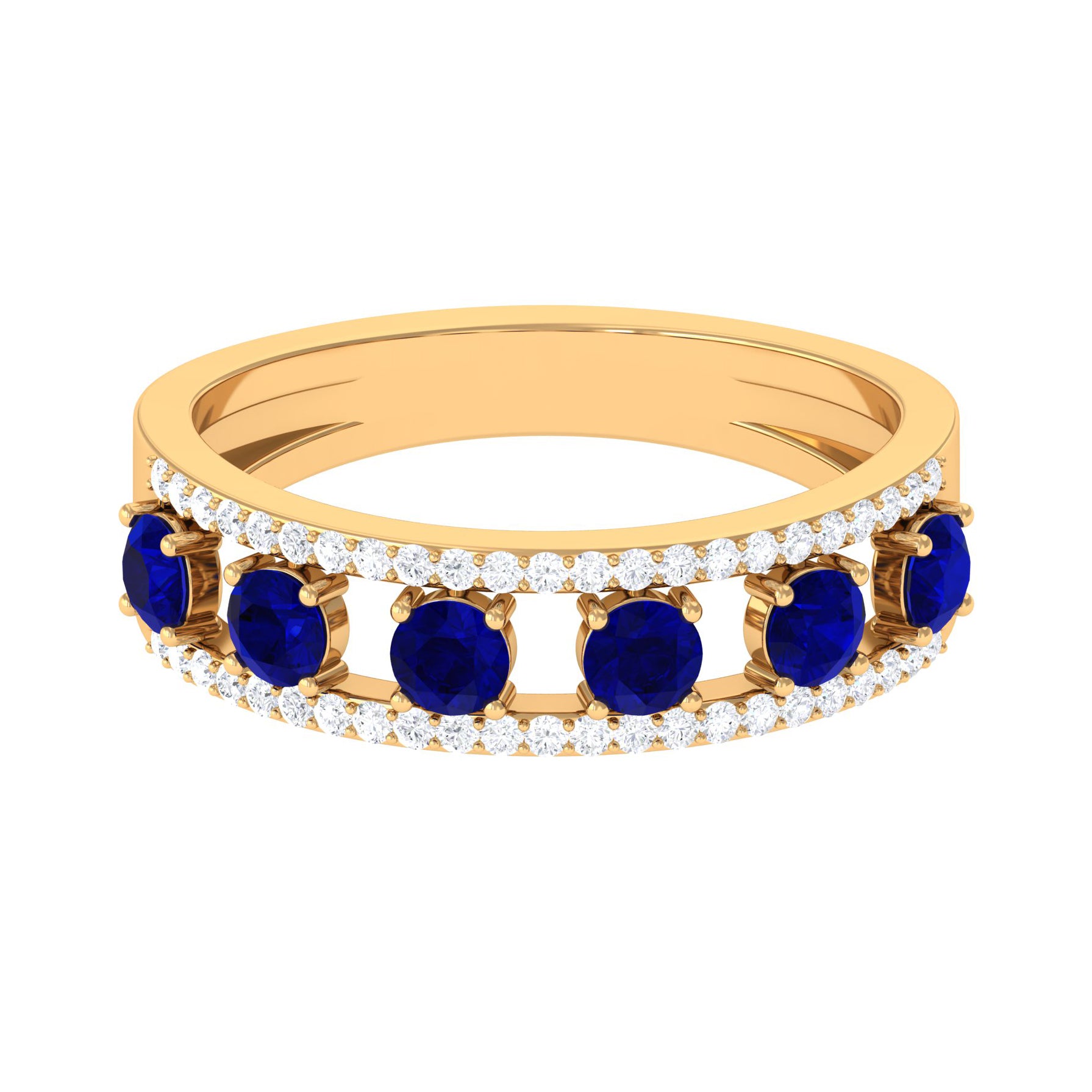 Blue Sapphire and Diamond Anniversary Ring Blue Sapphire - ( AAA ) - Quality - Rosec Jewels