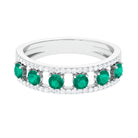 Wide Anniversary Ring with Emerald and Diamond Emerald - ( AAA ) - Quality - Rosec Jewels