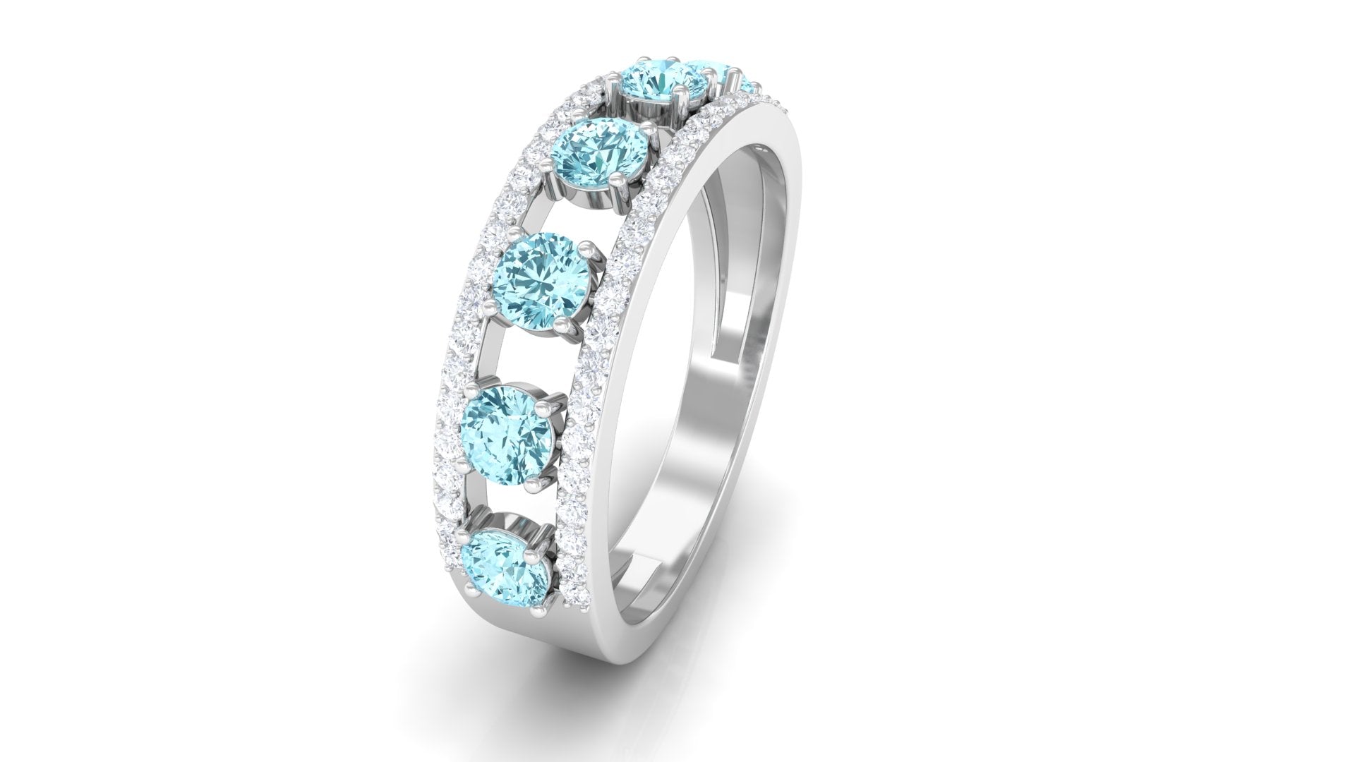 Natural Aquamarine and Diamond Anniversary Ring Aquamarine - ( AAA ) - Quality - Rosec Jewels