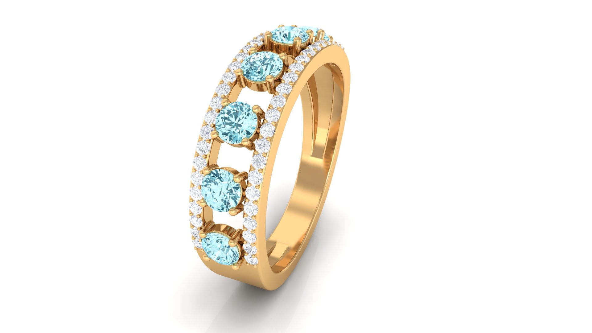 Natural Aquamarine and Diamond Anniversary Ring Aquamarine - ( AAA ) - Quality - Rosec Jewels