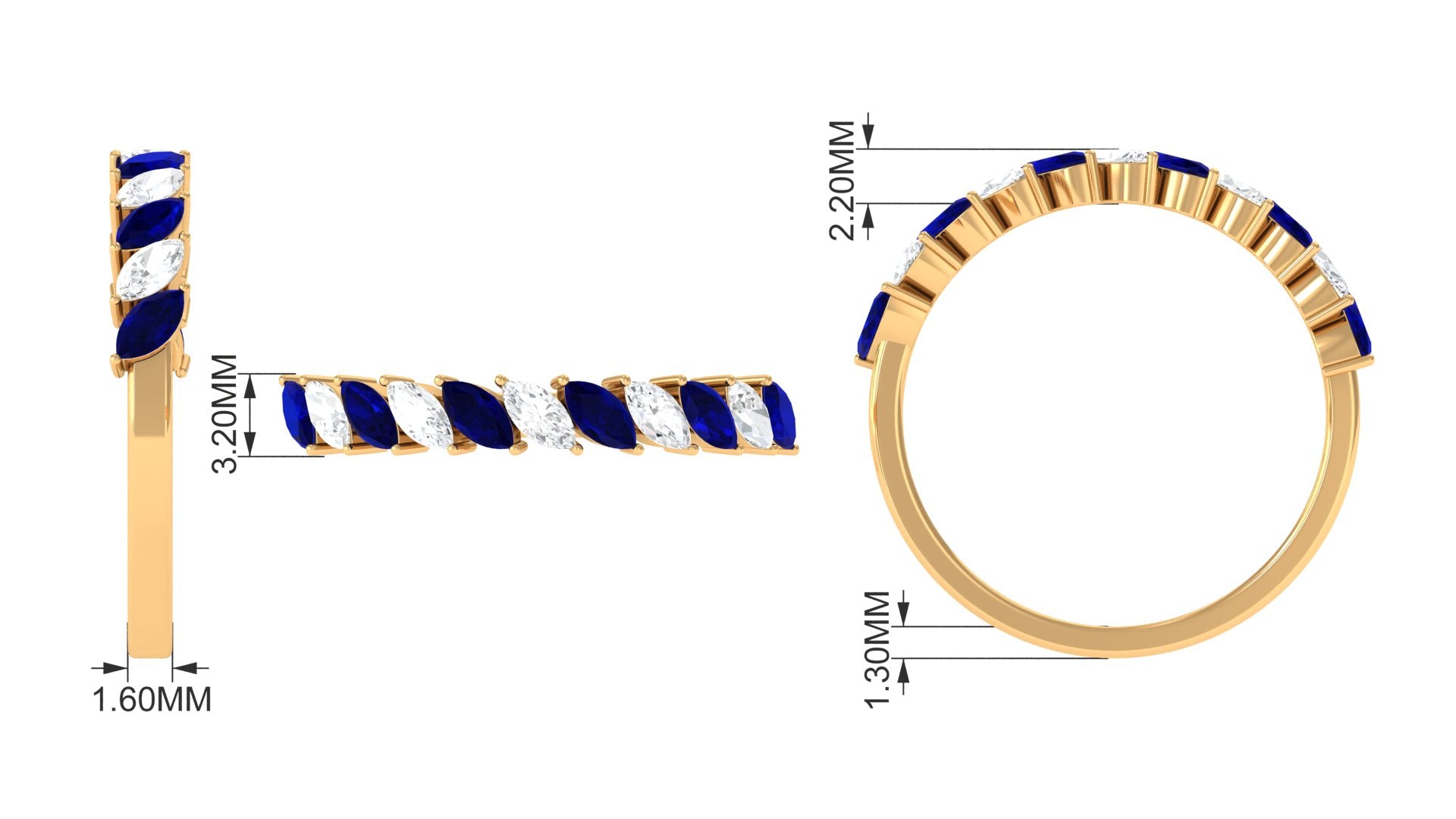 Marquise Blue Sapphire and Diamond Tilted Half Eternity Ring Blue Sapphire - ( AAA ) - Quality - Rosec Jewels