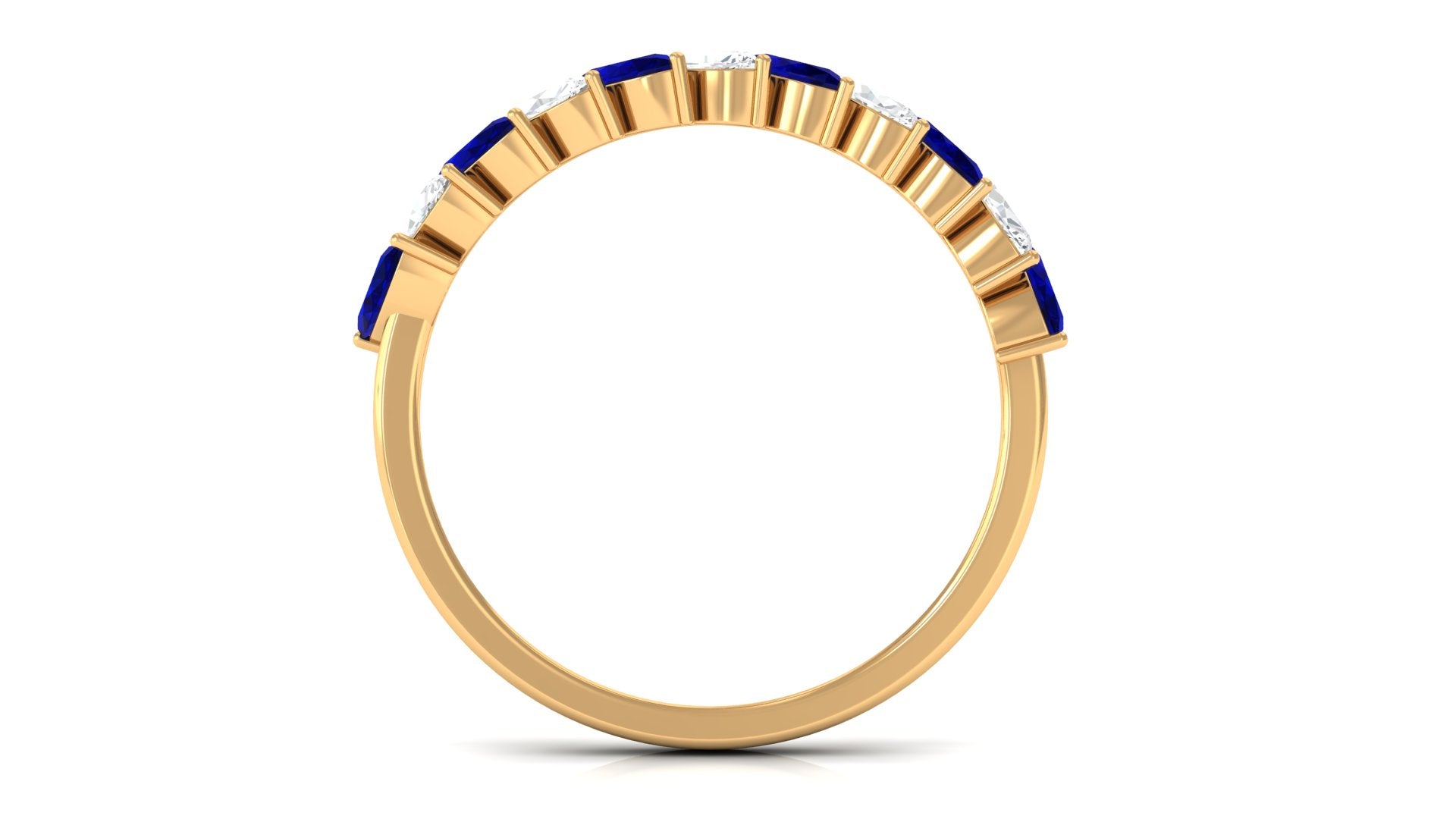 Marquise Blue Sapphire and Diamond Tilted Half Eternity Ring Blue Sapphire - ( AAA ) - Quality - Rosec Jewels