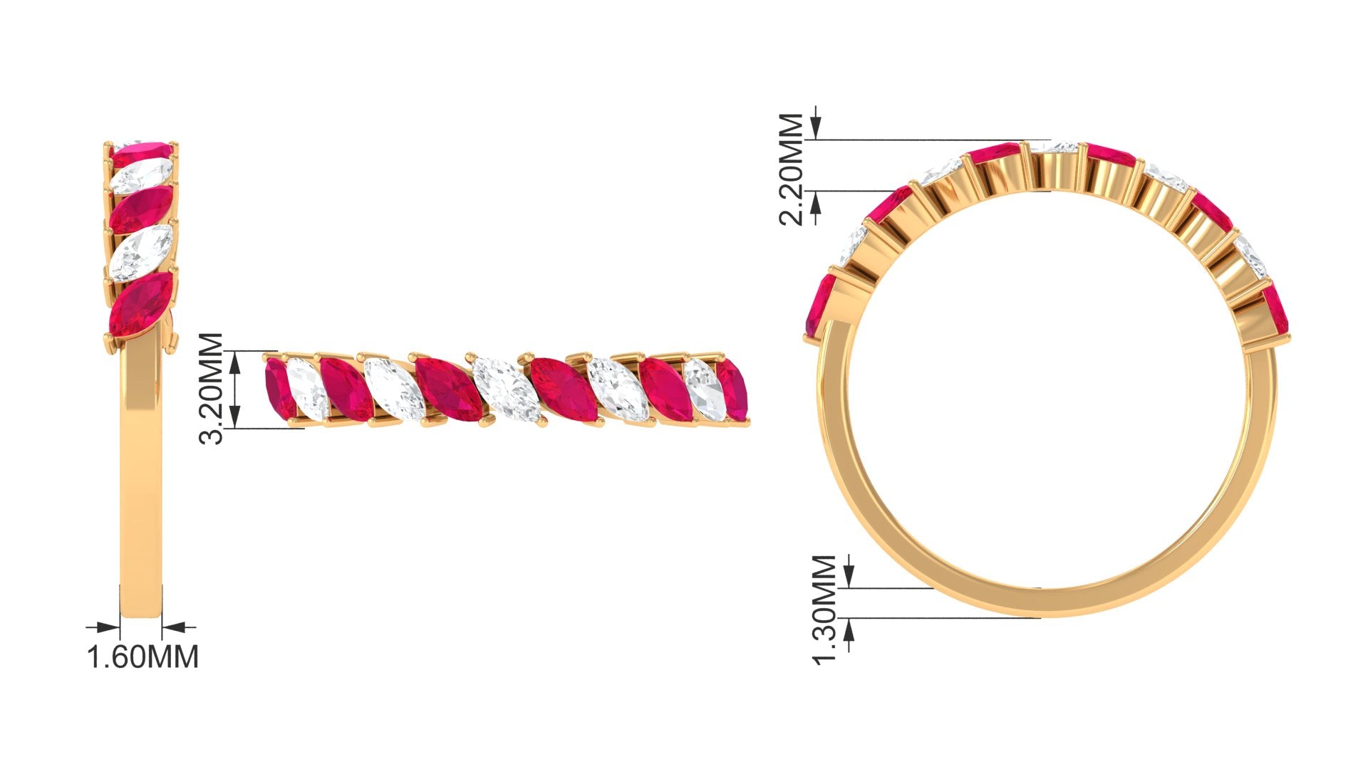 Tilted Half Eternity Ring with Marquise Shape Ruby and Diamond Ruby - ( AAA ) - Quality - Rosec Jewels