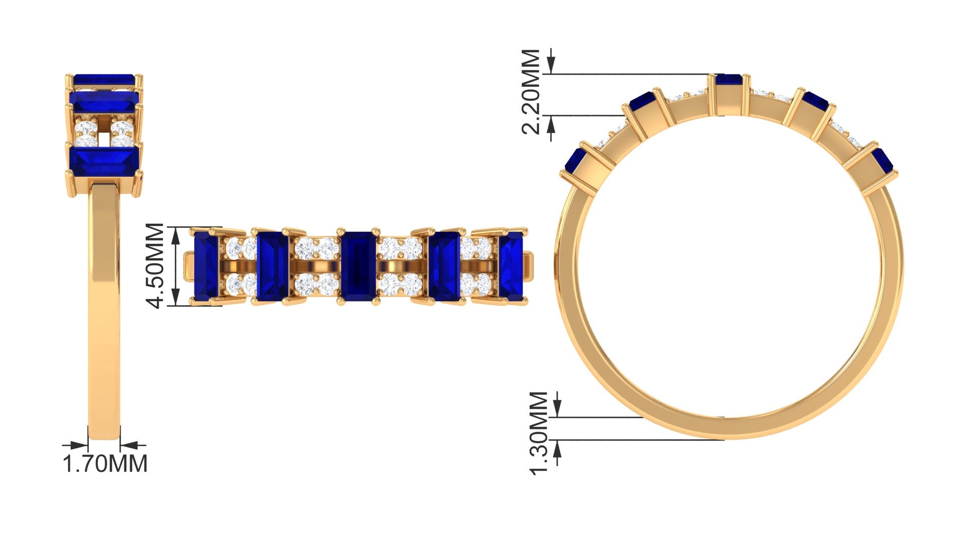 Blue Sapphire and Diamond Wide Half Eternity Ring Blue Sapphire - ( AAA ) - Quality - Rosec Jewels