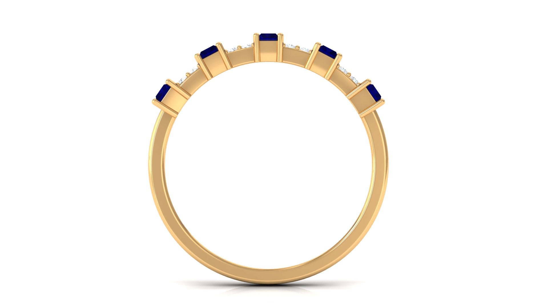 Blue Sapphire and Diamond Wide Half Eternity Ring Blue Sapphire - ( AAA ) - Quality - Rosec Jewels