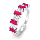 Ruby and Diamond Wide Half Eternity Band Ring Ruby - ( AAA ) - Quality - Rosec Jewels