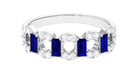 Blue Sapphire and Diamond Art Deco Half Eternity Ring Blue Sapphire - ( AAA ) - Quality - Rosec Jewels