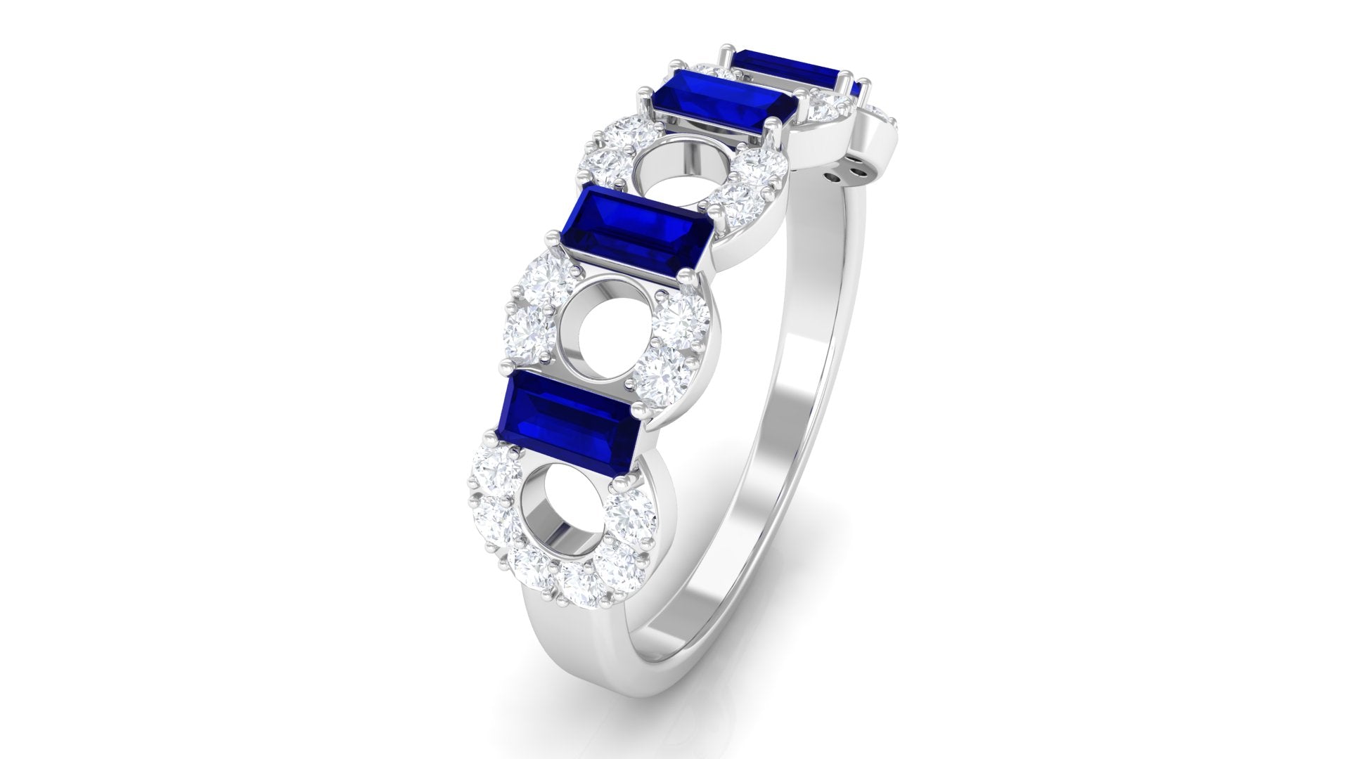 Blue Sapphire and Diamond Art Deco Half Eternity Ring Blue Sapphire - ( AAA ) - Quality - Rosec Jewels