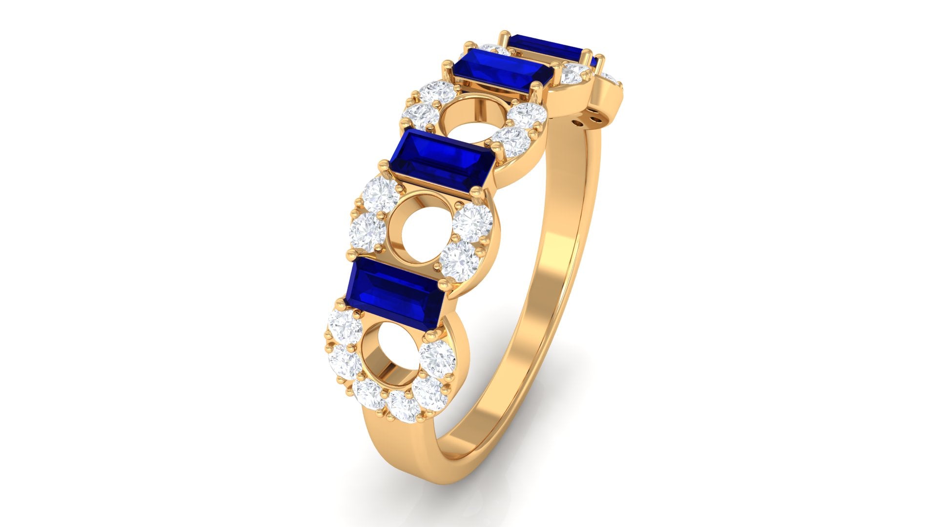 Blue Sapphire and Diamond Art Deco Half Eternity Ring Blue Sapphire - ( AAA ) - Quality - Rosec Jewels