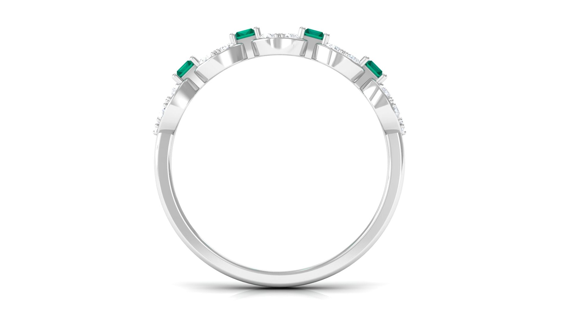 Art Deco Half Eternity Ring with Emerald and Diamond Emerald - ( AAA ) - Quality - Rosec Jewels