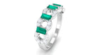 Art Deco Half Eternity Ring with Emerald and Diamond Emerald - ( AAA ) - Quality - Rosec Jewels