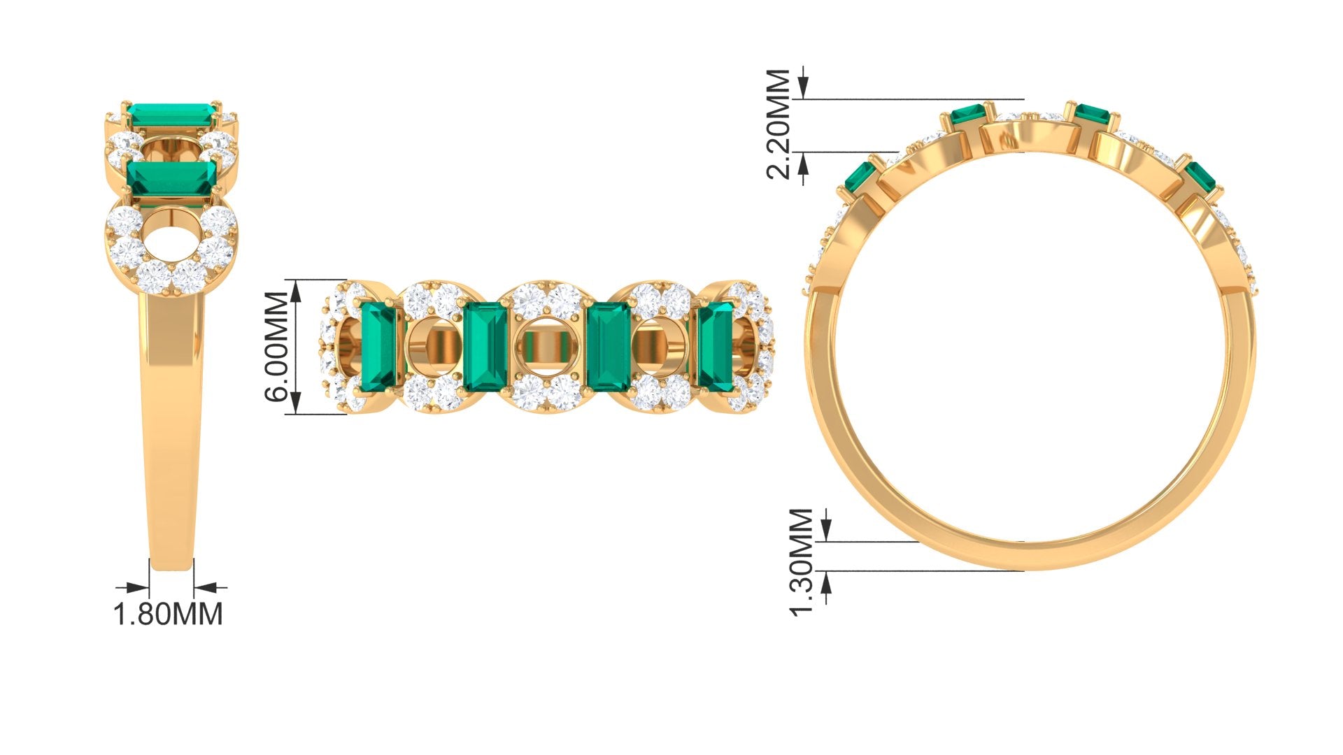 Art Deco Half Eternity Ring with Emerald and Diamond Emerald - ( AAA ) - Quality - Rosec Jewels