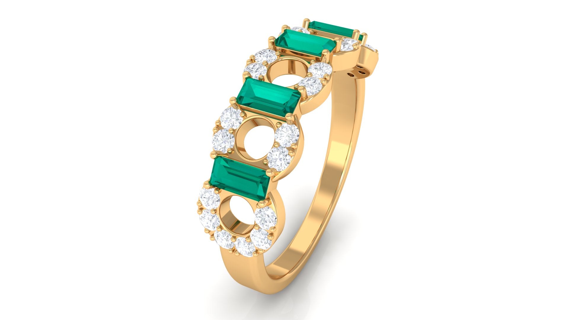 Art Deco Half Eternity Ring with Emerald and Diamond Emerald - ( AAA ) - Quality - Rosec Jewels