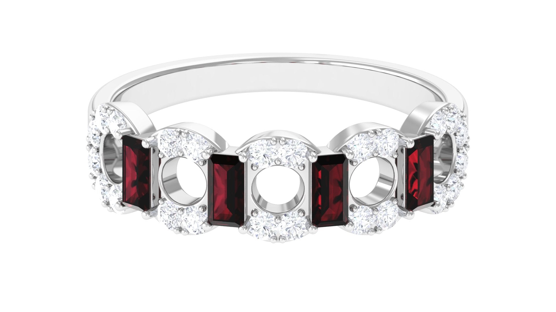 Garnet and Diamond Art Deco Half Eternity Ring Garnet - ( AAA ) - Quality - Rosec Jewels