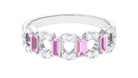 Real Pink Tourmaline Art Deco Half Eternity Ring with Diamond Pink Tourmaline - ( AAA ) - Quality - Rosec Jewels