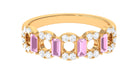 Real Pink Tourmaline Art Deco Half Eternity Ring with Diamond Pink Tourmaline - ( AAA ) - Quality - Rosec Jewels