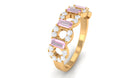 Real Pink Tourmaline Art Deco Half Eternity Ring with Diamond Pink Tourmaline - ( AAA ) - Quality - Rosec Jewels